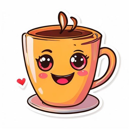 AI Cartoon sticker example: a happy coffee cup with heart eyes