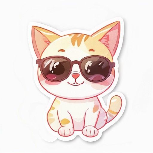 AI Cute Kawaii sticker example: a happy cat wearing sunglasses