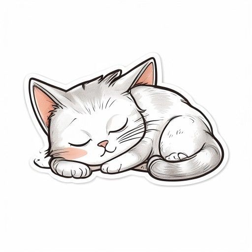 AI Hand-drawn sticker example: a sleepy cat napping