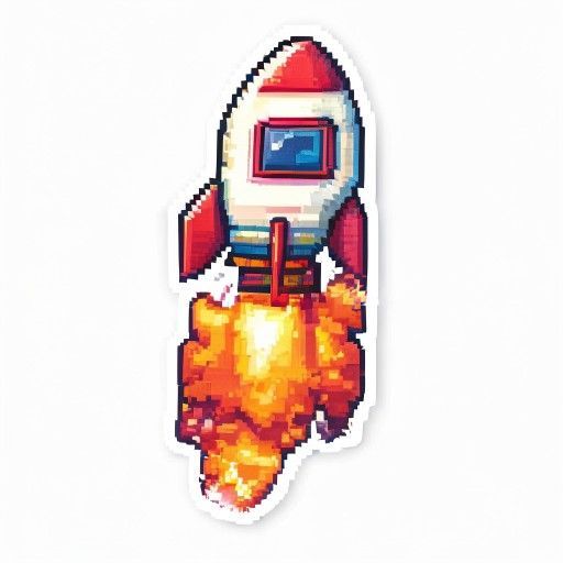 AI Pixel Art sticker example: a rocket ship blasting off