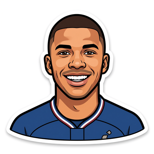 AI cartoon sticker of Mbappรฉ, France football star