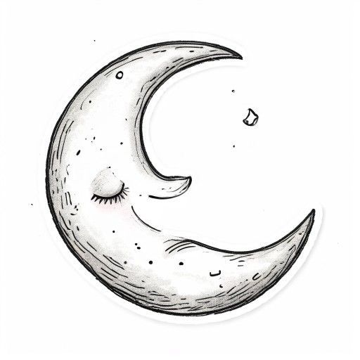 ICY a crescent moon with delicate pencil shading with frozen crystal texture